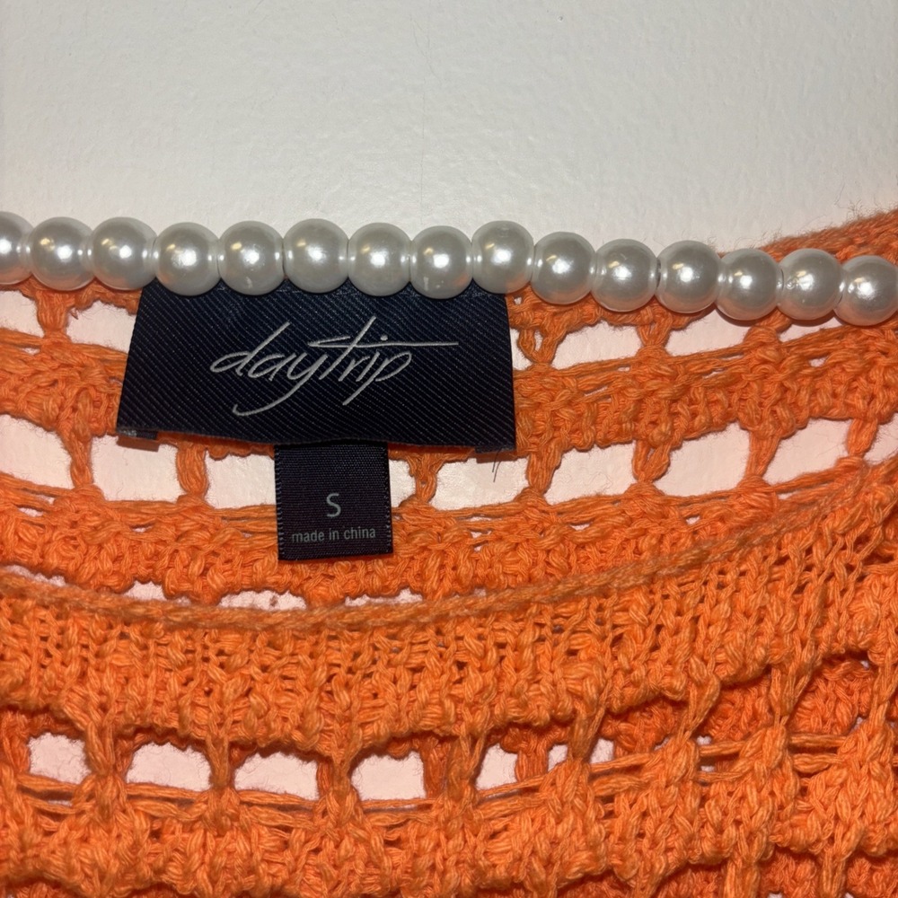 Day Trip Sweater Sz Sm Orange y2k Knit Crochet Ballon Sleeve Winter Fall Layerin - Picture 4 of 8
